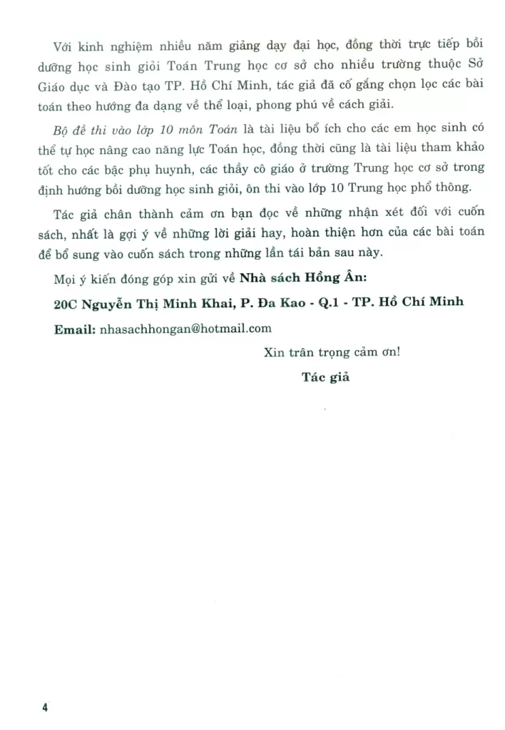 BỘ ĐỀ THI VÀO LỚP 10 MÔN TOÁN (Theo đề minh họa của Sở Giáo dục và Đào tạp TP. Hồ Chí Minh)